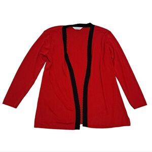Misook Exclusively Open Front Cardigan Scalloped Trim No Size Tag Medium Red